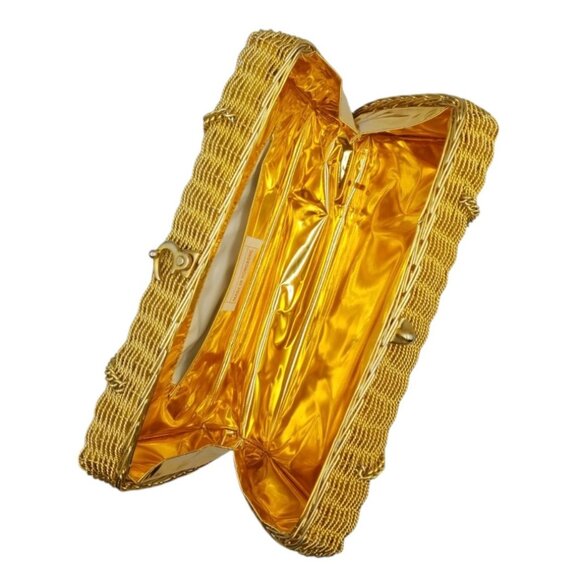 Vintage Gold Metallic Metal Woven Evening Box Purse With Top Clasp & Chain Strap - Picture 4 of 13